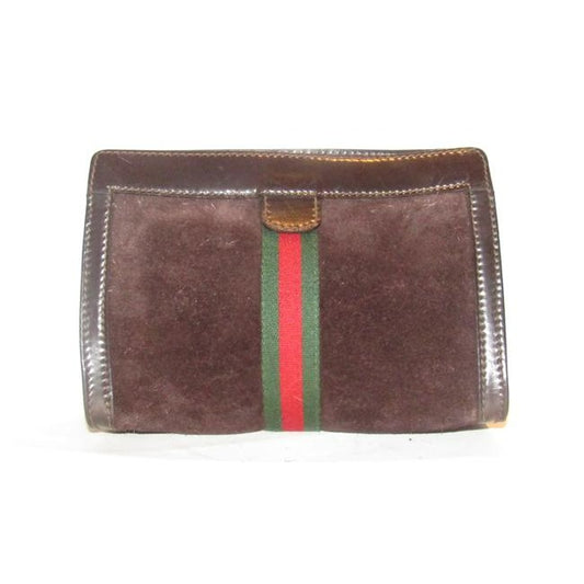 Gucci Vintage Accessory Collection Purses Brown Suede And Leather Clutch