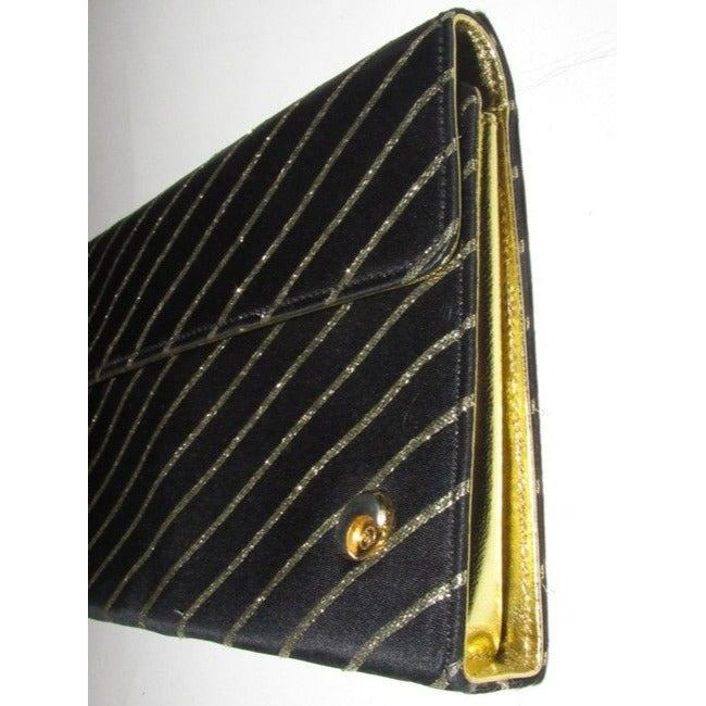 Gucci Vintage Pursesdesigner Purses Black Silk Fabric And Gold Leather Shoulder Bag