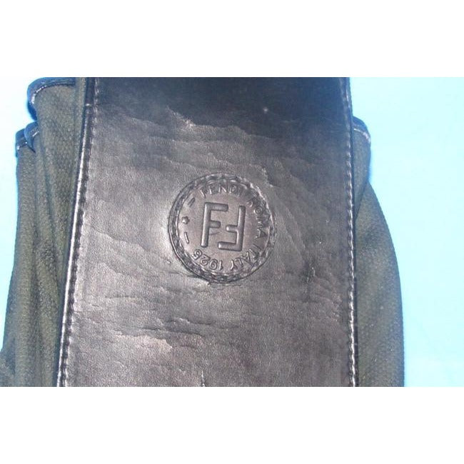 Fendi Early By Karl Lagerfeld Drawstring Fan Purse Black Thin Striped Print Canvas And Hard Black Le