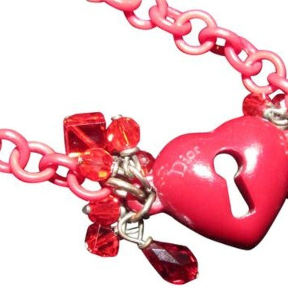 Dior Resin Link Necklace w Puffed Heart Dior Charm & Faceted Glass Beads