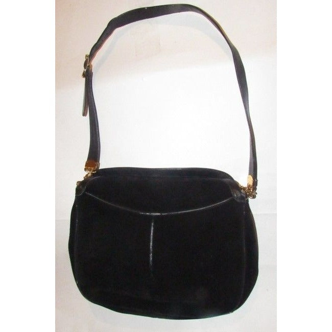 Gucci Vintage Shoulder Black Suede And Leather With Gold Chain Accents Hobo Bag