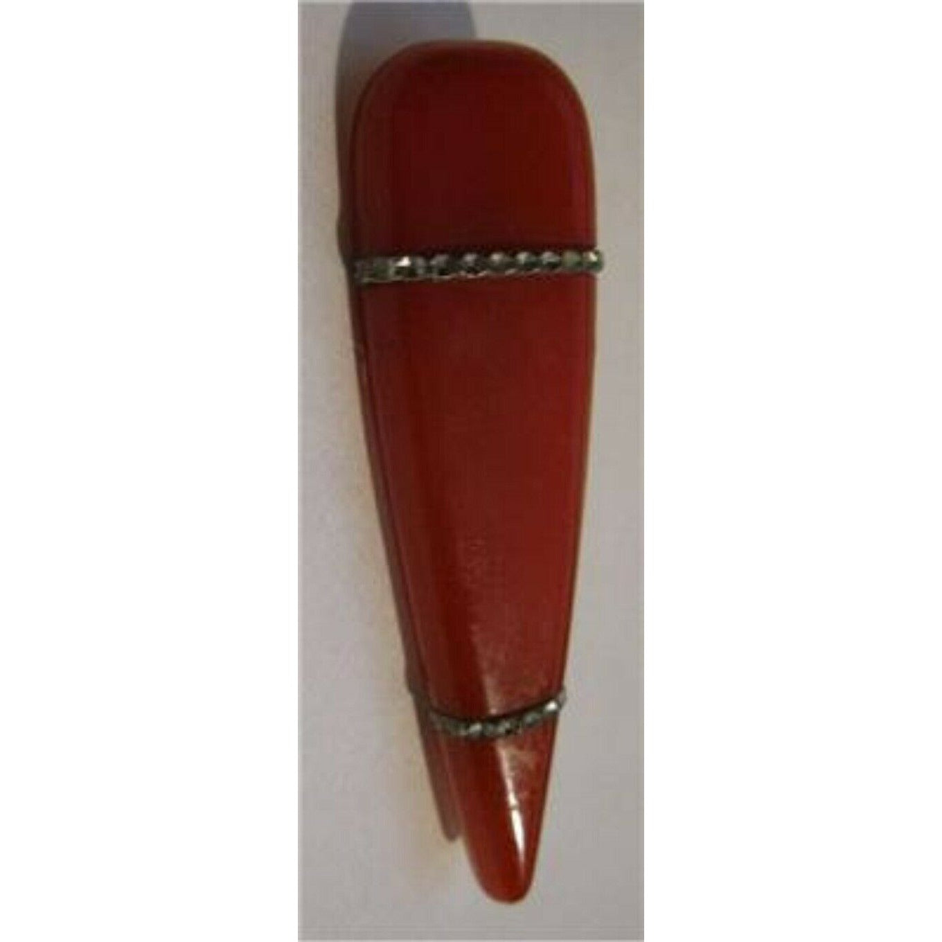 Art Deco Era Red Bakelite Stylized Elongated Teardrop Silver Metal Brooch Pin