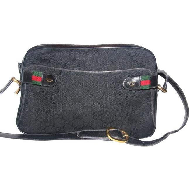 Gucci W Guccissima Sherry Stripes Black G Print Red Green Leather Canvas Shoulder Bag