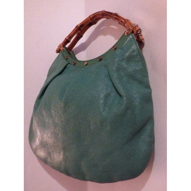 Gucci Vintage Teal Green Leather With Bamboo Handles Tote