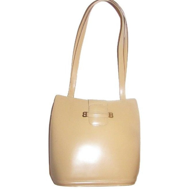 Bally Bucket Bag Xl Handle Two Strap With Double B Logo Accent Beigetan Leather Satchel