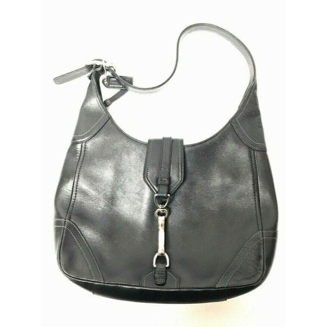 Coach Black Leather Hobo Bag With Chrome Hardware