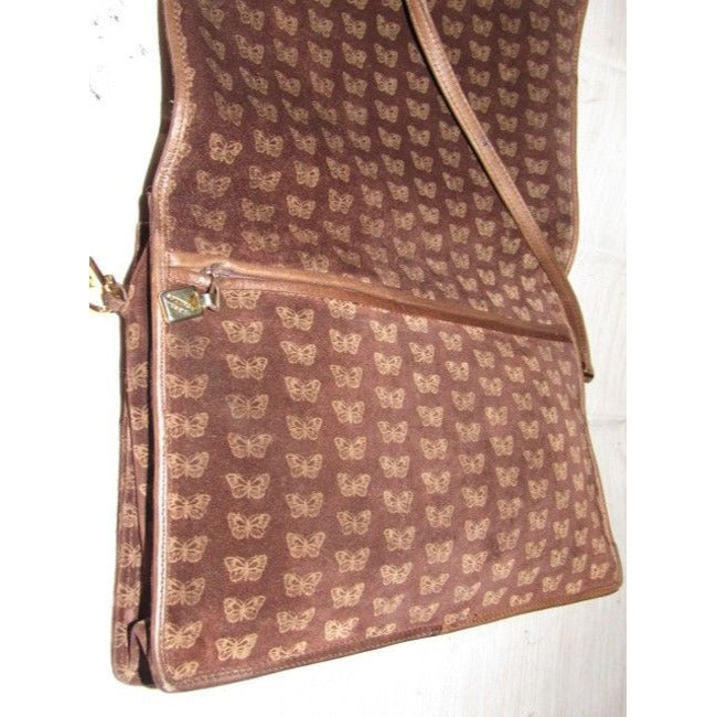 Bottega Veneta Vintage Pursesdesigner Purses Embossed Pink Butterfly Print On Brown Suede And Brown