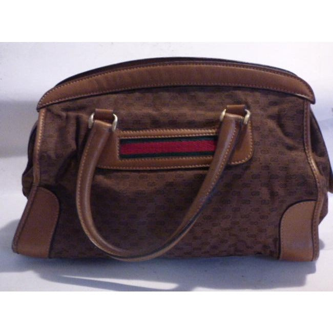 Gucci Vvintage Pursesdesigner Purses Dark Brown Small G Logo Print Fabric And Camel Leather With Red