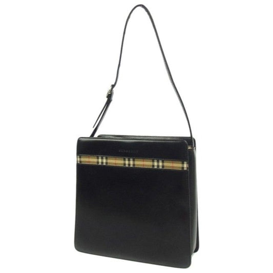 Burberry Purses Black Leather And Haymarket Nova Check Print Suedeleathergunmetal Accents Shoulder B