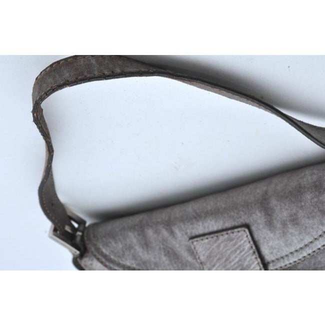 Fendi Shoulder Bag Double Flap Mamma Gray Lambskin Leather Baguette