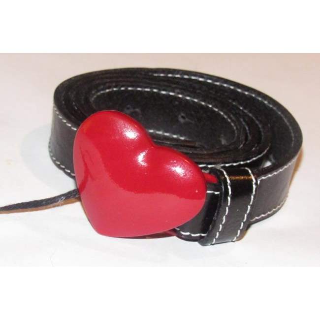 Moschino NWT Black Leather Belt w Red Enamel Heart Buckle