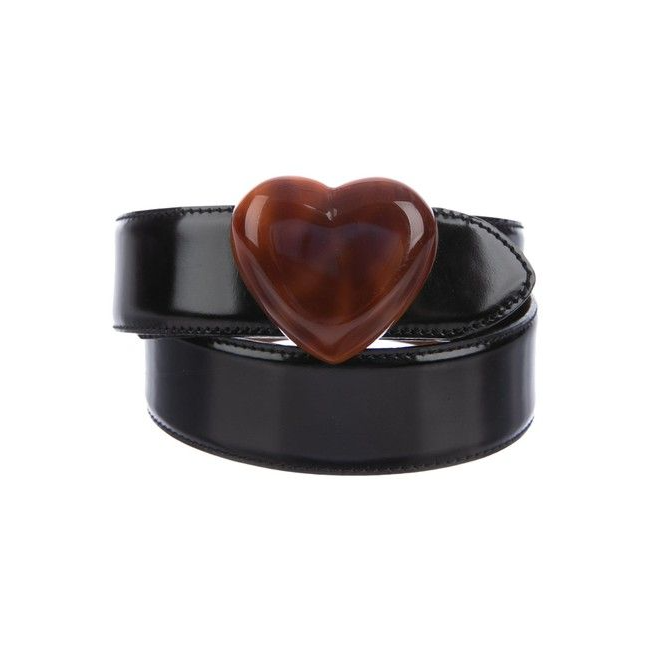 Moschino NWT Black Leather Belt w Red Enamel Heart Buckle