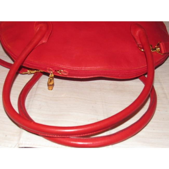 Gucci Vintage Pursesdesigner Purses Supple True Red Leather With Bamboo Accents Satchel