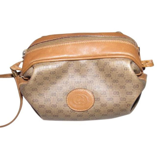 Gucci Vintage Bagsdesigner Purses Dark Brown Small G Logo Print On Lighter Brown Coated Canvascamel