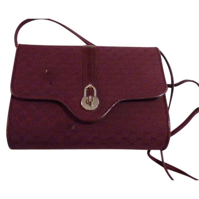 Gucci Vintage Pursesdesigner Purses Burgundy With Small G Logo Print Canvasleather And Shoulder Bag