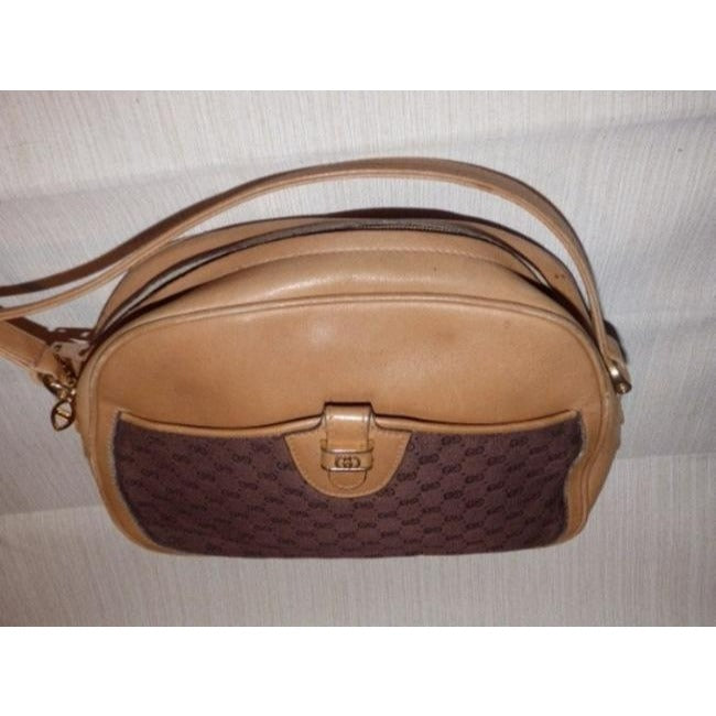 Gucci Vintage Camel Leather And Brown Small G Logo Print