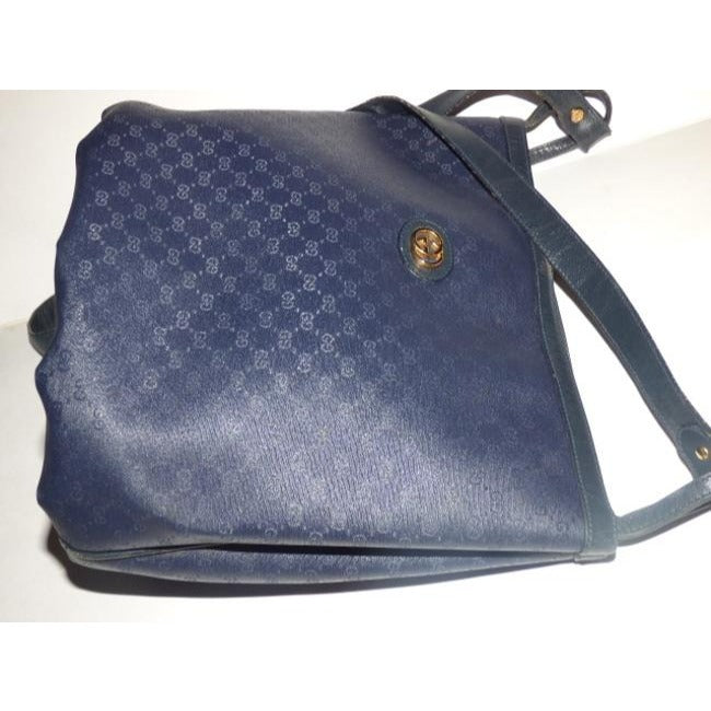 Gucci Vintage Blue Small G Logo Coated Canvas And Leather Satchel