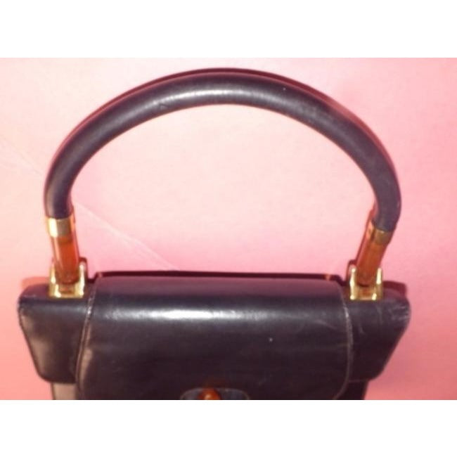 Gucci Vintage Black With Tortoise Shell Lucite And Gold Accents Leather Satchel