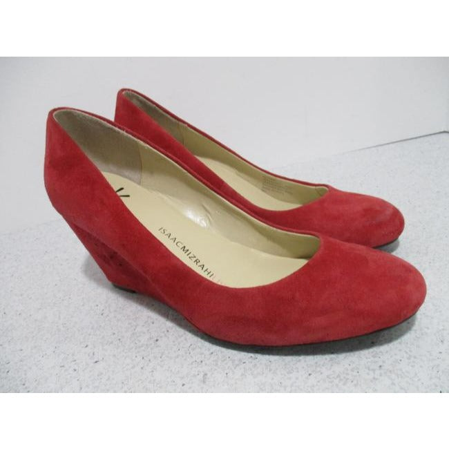 Isaac Mizrahi For Target Cherry Pink Live Cranberry Suede Round Toe Pumps Wedges Size Us