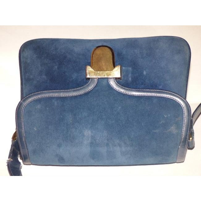 Gucci Vintage Deep Blue Suede And Leather Shoulder Bag