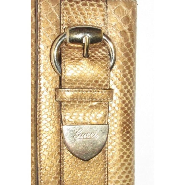 Gucci Romy W Accent Gold Pythongold Buckle Skin Leather Clutch