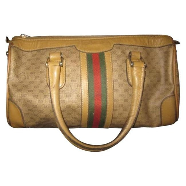 Gucci Vintage Coated Canvas With Small G Logo Leather In Browns With Wide Red Green Stripe