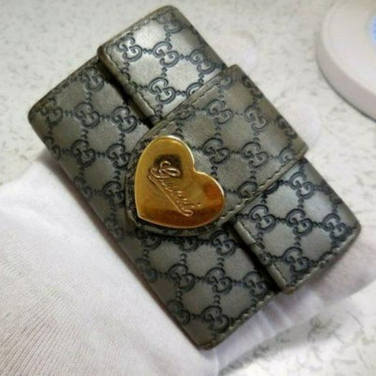 Gucci Silver Micro Guccissima Key Ring Gold Heart