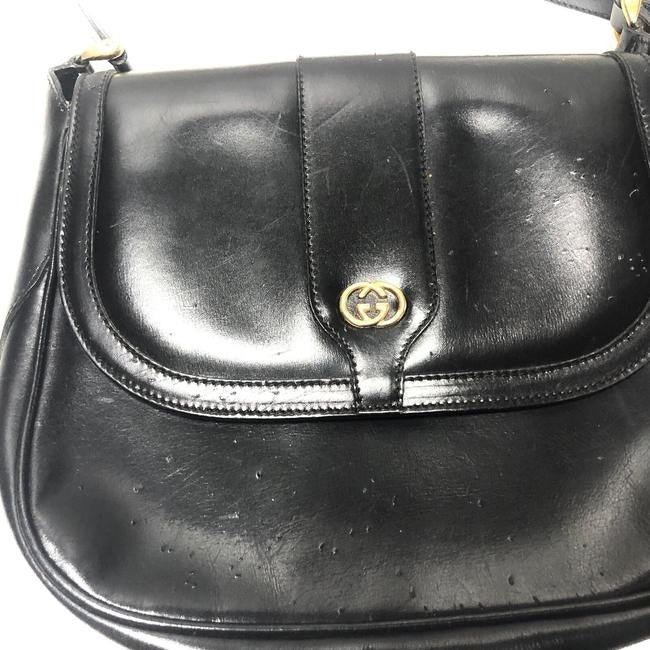 Gucci GG Supreme Classic, Black Leather, Shoulder Bag/Cross Body with an Envelope Top & Gold Hardware