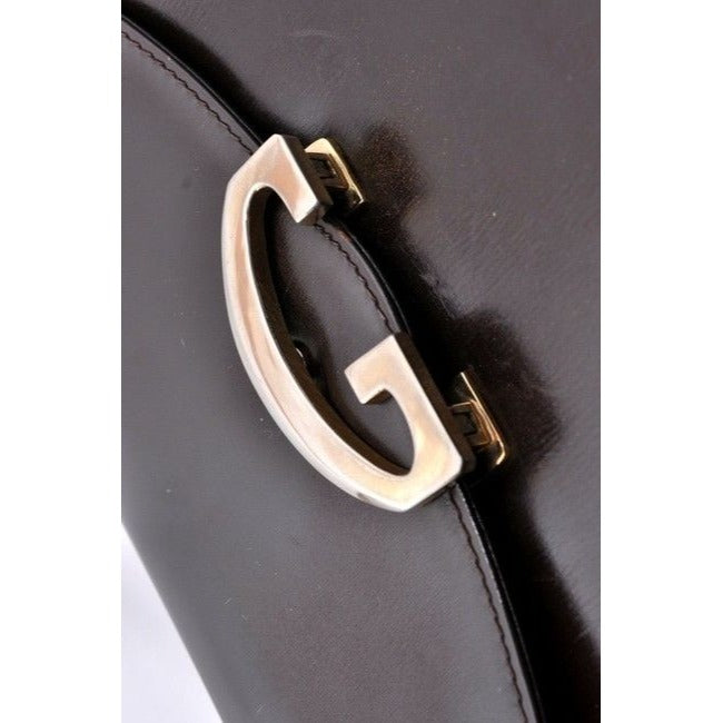 SOLD- Gucci Jackie Glossy Brown Leather Shoulder Bag With G Clasp