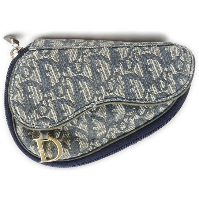 Dior Navy Trotter Print Canvas Saddle Shaped Clutch or Cosmetic Bag