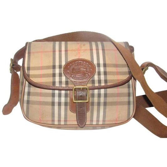 Burberry Saddle Style Or Shoulder Purses British Tan Leather And Haymarket Nova Check With Knights P