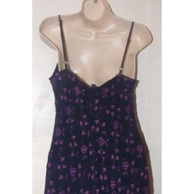 Betsey Johnson Navy Blue With Hand Stitched Purple Floral Design And Dangling Beaded Trim Dress