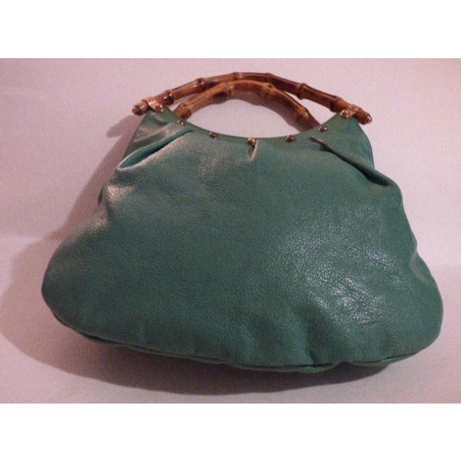 Gucci Vintage Teal Green Leather With Bamboo Handles Tote