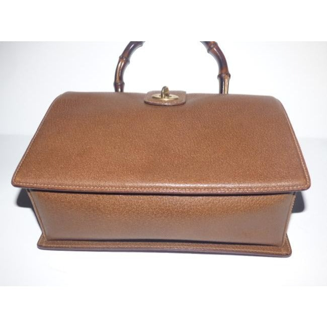 Gucci Vintage Medium Brown Leather With Bamboo Handle Satchel