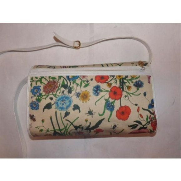 GUCCI Vintage 2-way White Leather Floral Fabric