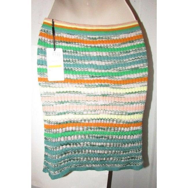 Missoni Green Blue Pink And Orange Multi Colored Striped Chevron Design Skirts