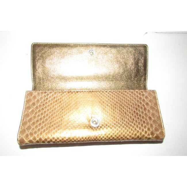 Gucci Romy W Accent Gold Pythongold Buckle Skin Leather Clutch