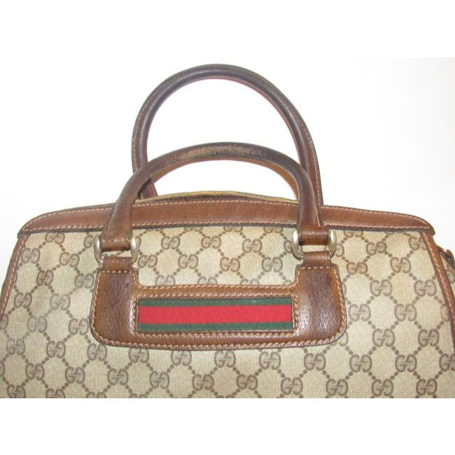 Gucci Supreme Brown Large G Logo Print Coated Canvas And Brown Leather With Red And Green Stripe