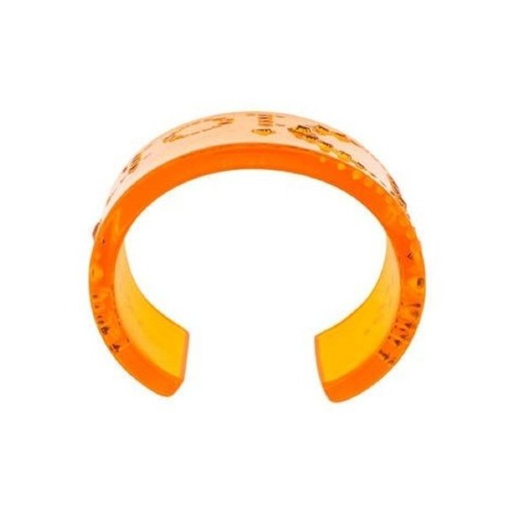 Dior Clear Orange Lucite Cuff With Logo Design In Orange Swarovski Crystals