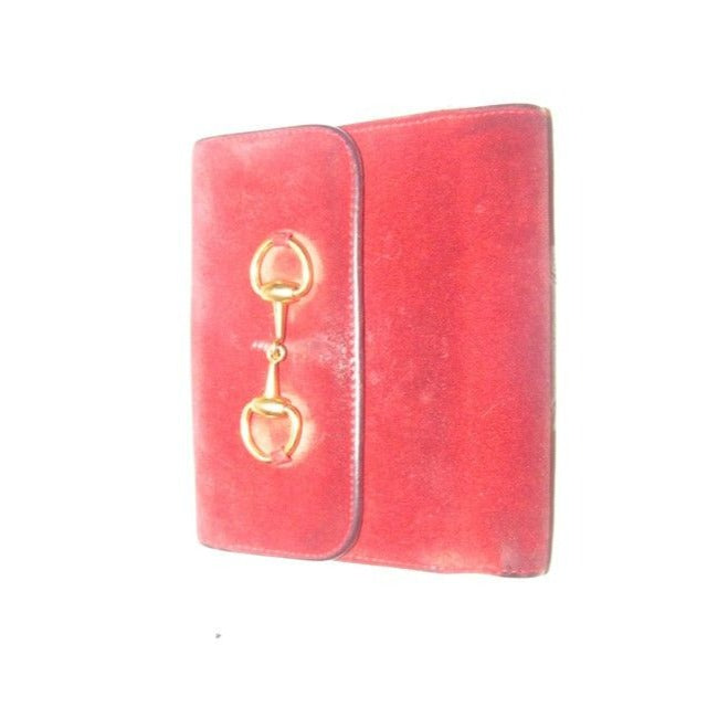 Gucci Red Suede And Leather With Gold Horse Bit Accent Vintage Wallet