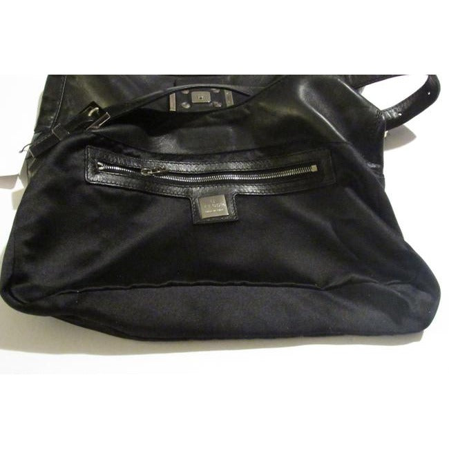 Fendi Shoulder Bag Hobo W V Shaped Style Clasp Black Leatherenamel Ff Satchel