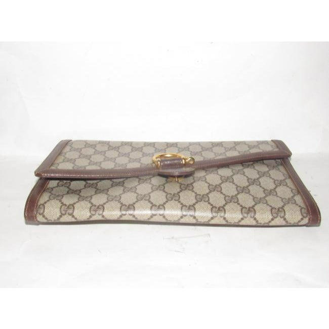 Gucci Vintage Purses Large G Logo Print Coated Canvas And Leather In Browns Clutch