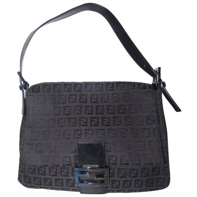 Fendi Mamma Zucco Pursesdesigner Purses Black Zucchino Print Canvas And Leather Shoulder Bag