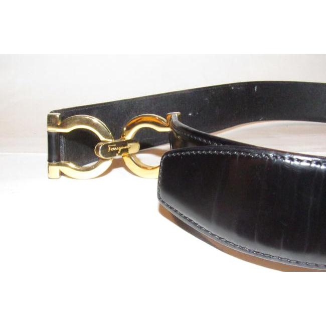 Ferragamo Black Leather Belt w Gold Gancini Accents