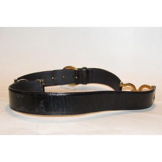 Ferragamo Black Leather Belt w Gold Gancini Accents