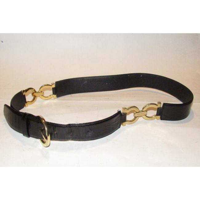 Ferragamo Black Leather Belt w Gold Gancini Accents