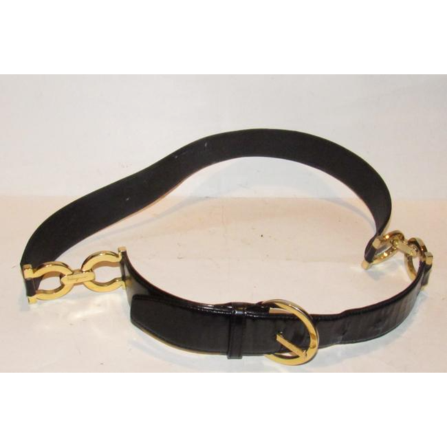 Ferragamo Black Leather Belt w Gold Gancini Accents