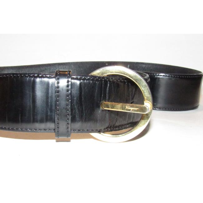 Ferragamo Black Leather Belt w Gold Gancini Accents