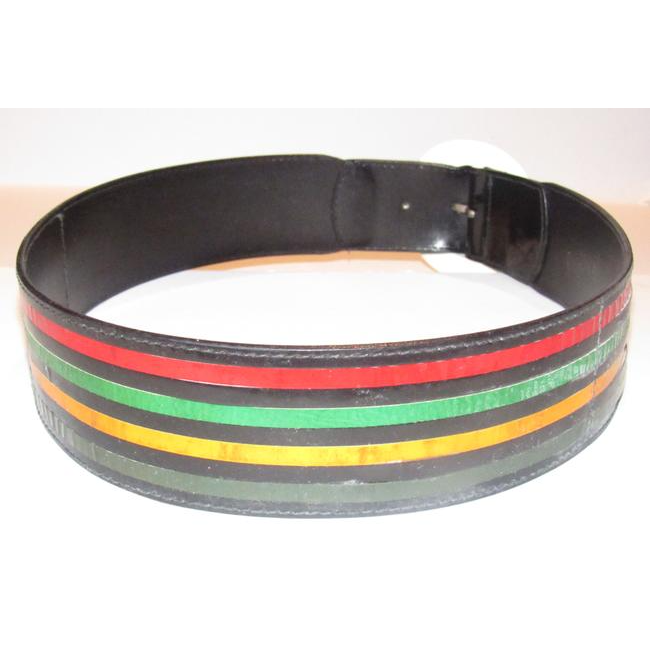 Vintage, OoaK, Fendi, black leather belt with a white Lucite buckle & four multi-color snakeskin leather stripes