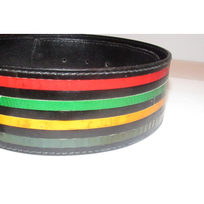 Vintage, OoaK, Fendi, black leather belt with a white Lucite buckle & four multi-color snakeskin leather stripes